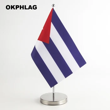 

Cuba Office table Flag with Stainless flagpole base country banners desk flag 14*21CM T style Y style Single style KS-0070