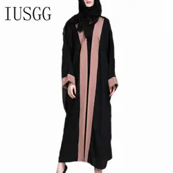Мусульманское платье Для женщин взрослых Твердые Новое поступление Мода Исламская платье Повседневное вышивкой сзади манжеты лоскутное