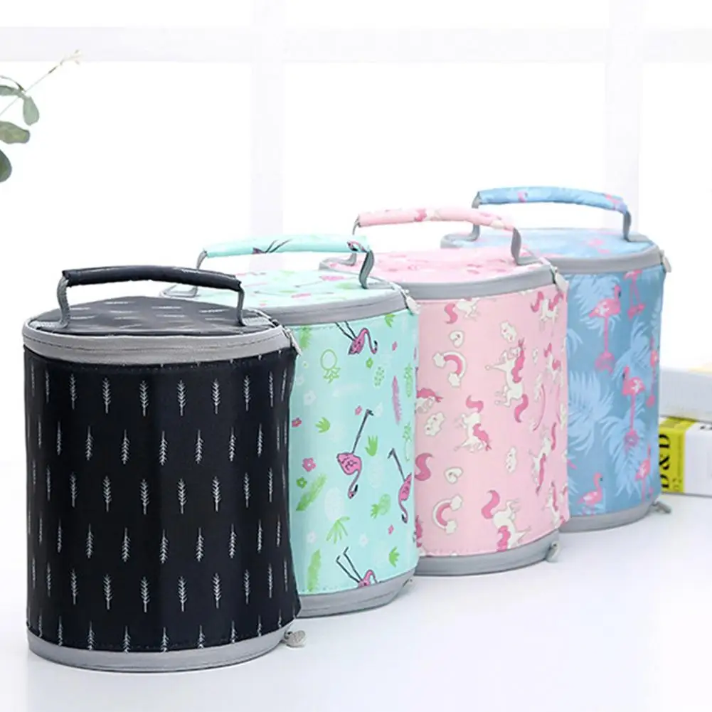 

Fashion Flamingo Cylinder Thermal Insulated Outdoor Picnic Lunch Bag Pouch Case Thermal Bag Multifunction Lunch Box Hotsale