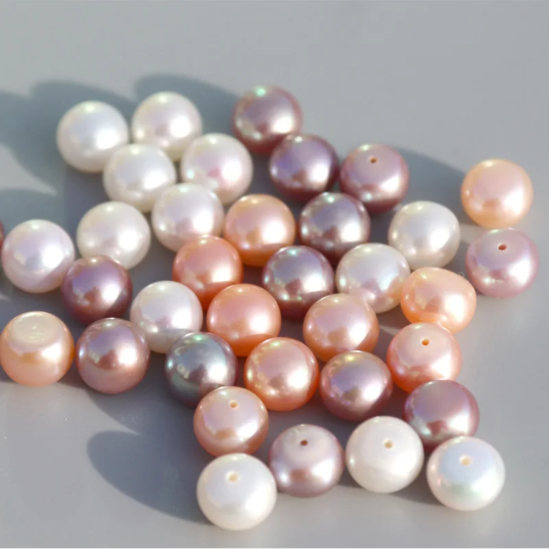 

High luster 100% natural freshwater pearl wholesale, 3mm-12mm AAAA grade button round bead with 0.8mm half hole, 30pairs/pack