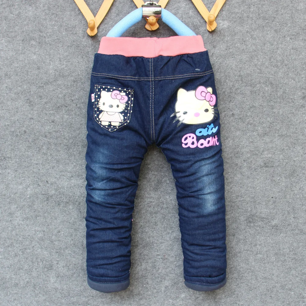 Kids Jeans Winter Autumn Lovely Cat Quilted Children Warm Pants Casual trouses Baby Girls Jeans Cute Cartoon Pattern 2T-6T