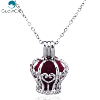 

K32 Silver Princess Crown Diffuser Locket Necklace Women Aromatherapy Steel 16" Aroma Essential Oil Diffuser Locket