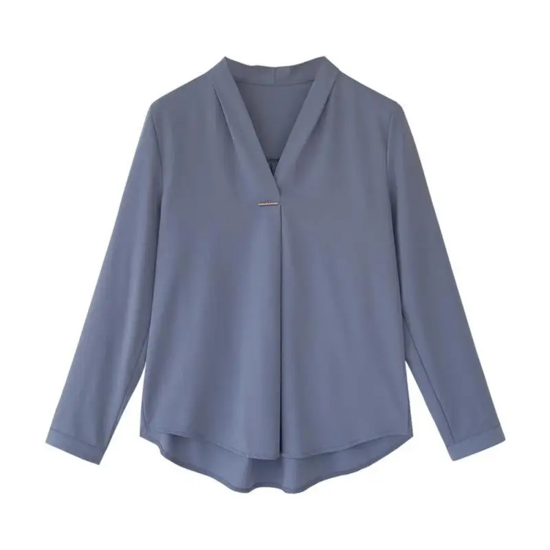 office Lady Chiffon Blouse Shirt Summer Blouse Tops Long Sleeve V Neck Female Blouse 6