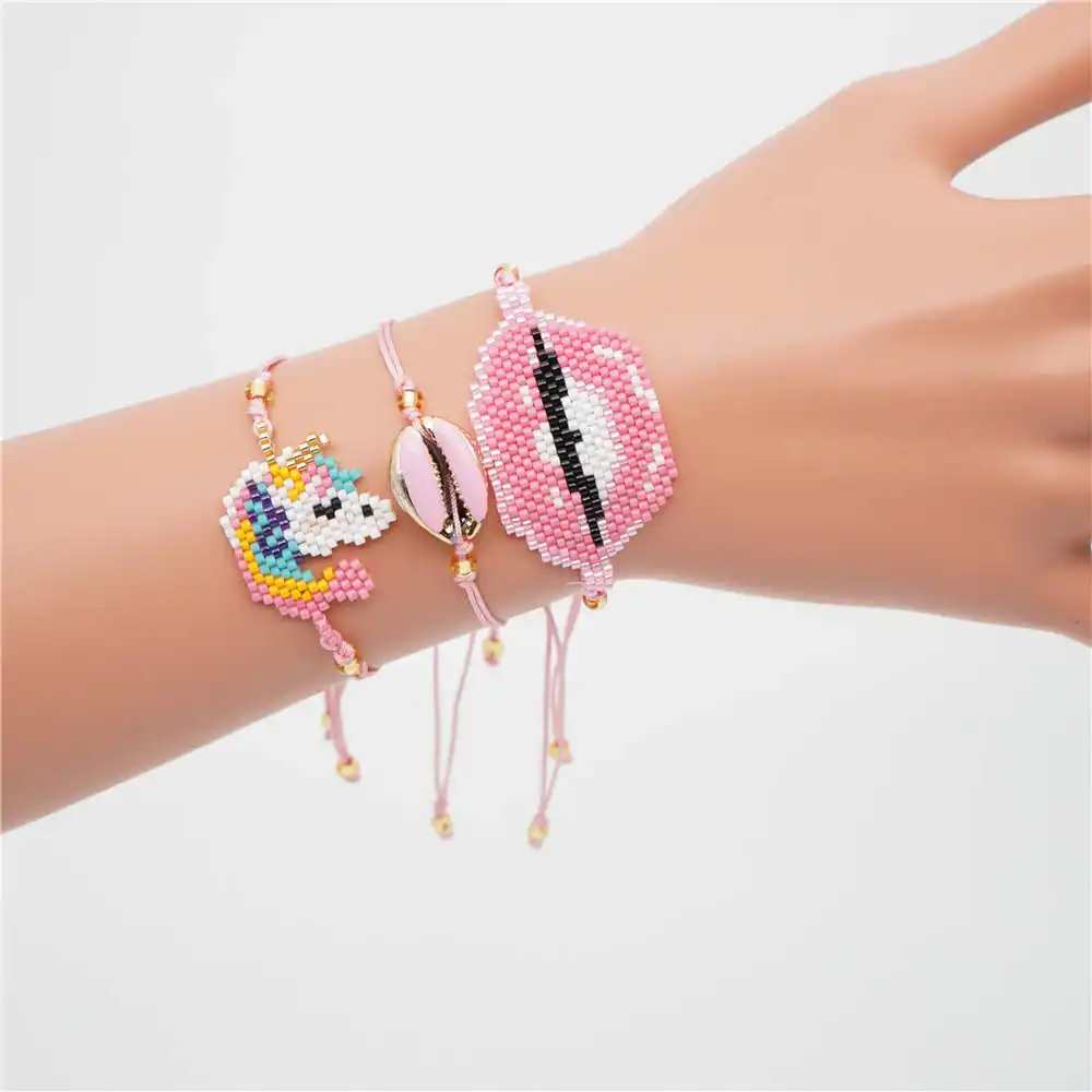 

Bracelets for Women Bileklik Pink Animal Jewelry Bracelet Sexy Lip Love Pulseras Mujer 2019 Summer Handcrafted Boho MIYUKI Gift