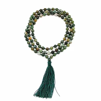 Hand Knotted Heat Treated Natural stone 6mm 108 Beads Buddhist Prayer Japa Mala for Medita Long Necklace women jewelry