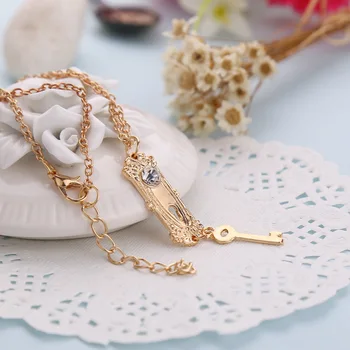

24 Pcs/Lot Alice in Wonderland Charms Chocker Necklace Key with lock Aliexpress jewlery Key Pendant Chocker necklace