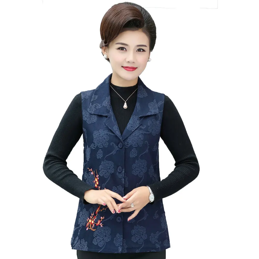 Oriental Style Woman Jacquard Vest Green Blue Red Chinese Flower Pattern Embroidery Waistcoat Women Elegance Vests Autumn Gilet