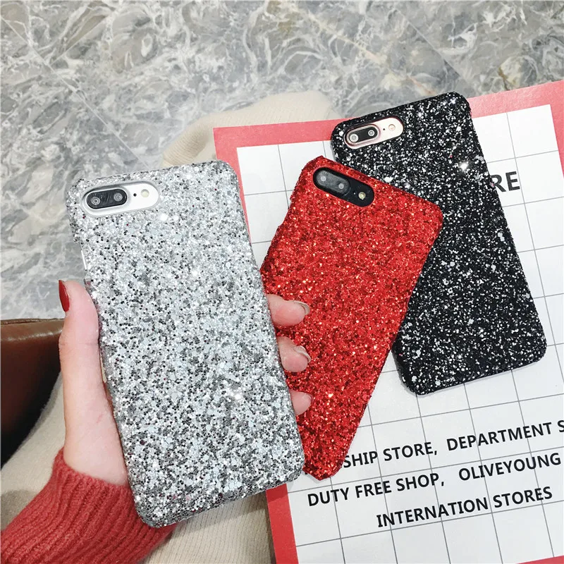 Matcheasy Hard PC Phone Cases for Iphone 7 8 6 6S Plus Back Cover Glitter Bling Shiny Powder Coque for Iphone X Cases Fundas