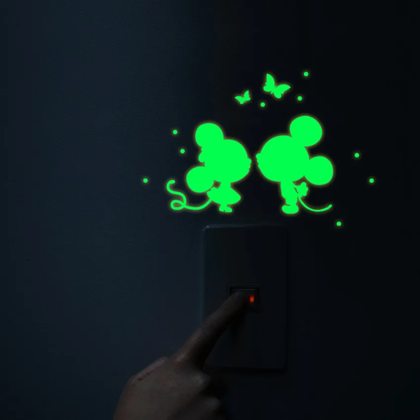 4PCS Cartoon Luminous Switch Sticker Home Wall Decor Kids Room Decoration Tools Glow in the Dark Wall Decor Stickers