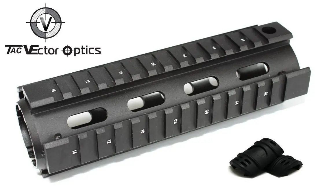 AR 15 M4 Tactical RIS Handguard Picatinny Carbine Length Quad Rail System Mount Free Rubber