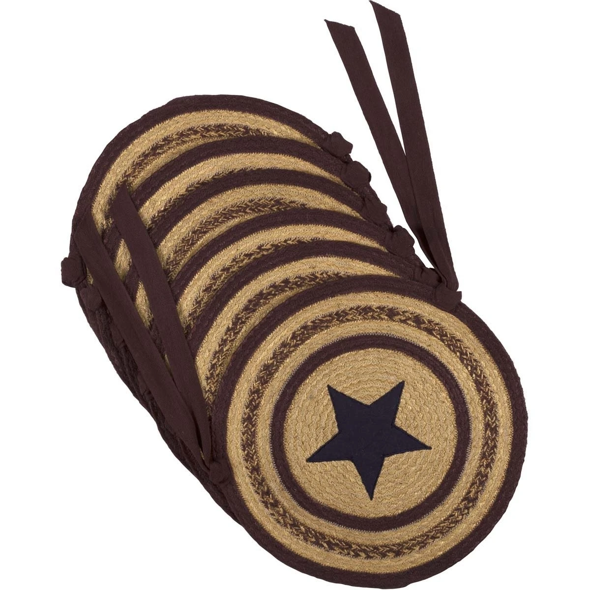 Primitive Tabletop & Kitchen Potomac Applique Star Tan Jute Chair Pad Set of 6 (1)