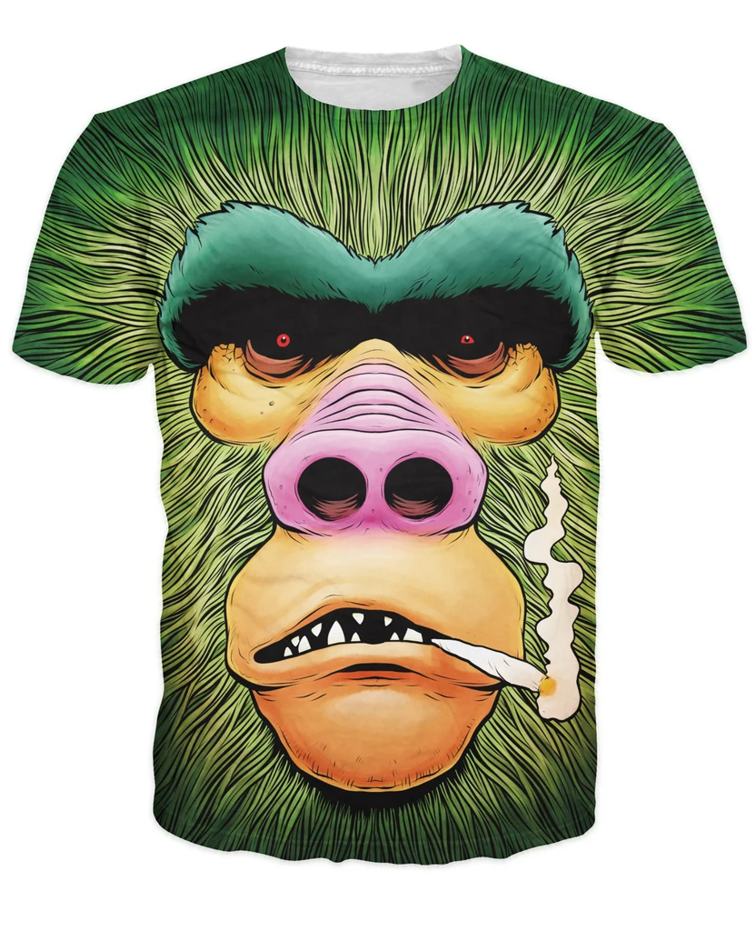 Smokey Gorilla T Shirt Men Women 3D Animal Prints tshirts Hip Hop Swag ...