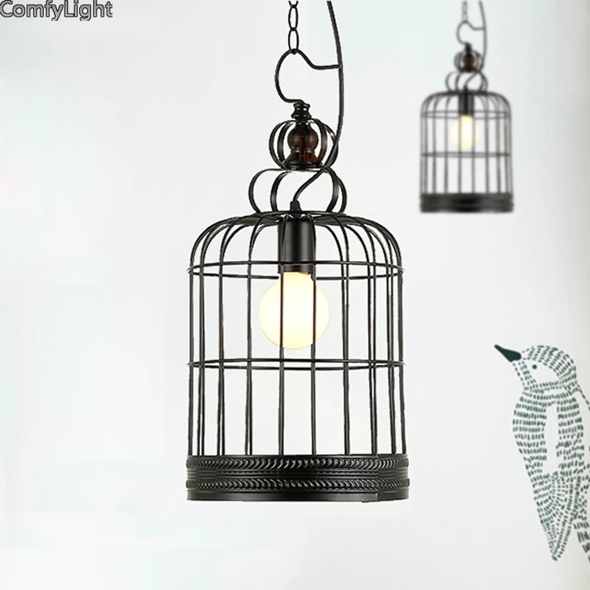 

Contemporary led Chandelier Pendant lamp Contracted Creative birdcage Retro Art Suspension iron light Cafe/Restaurant Study Lamp