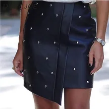 DUCTJOE модные юбки из искусственной кожи мини юбки Бисероплетение женские Нерегулярные базовые Элегантные повседневные сексуальные бедра черная уличная юбка