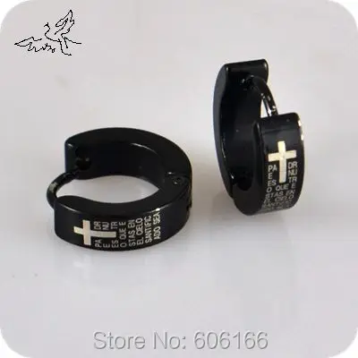 

Black Cross Spanish Bible Lord's Prayer Stainless Steel Stud Earrings Fashion Religious Jewelry