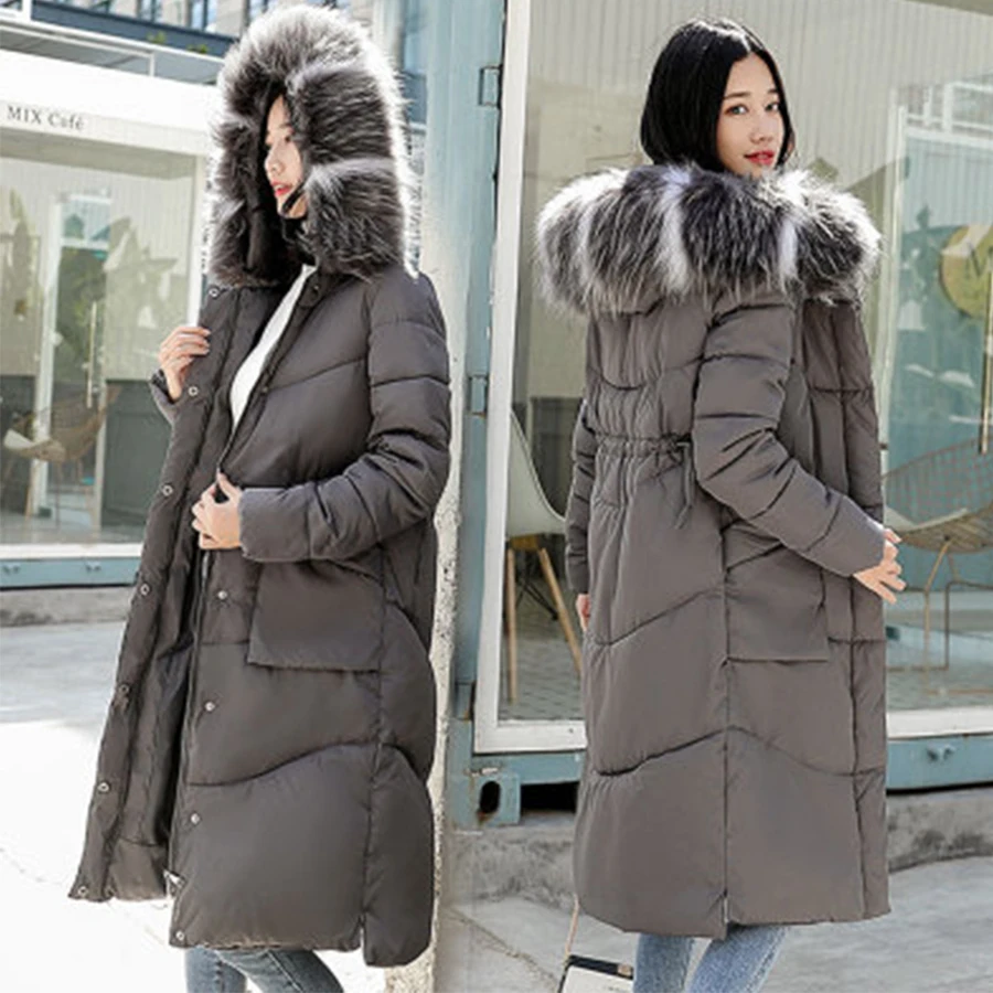 Long Hooded Down Coats Women Padded Section Over Knee Cotton Coat Winter New Korean Version Warm Slim Elegant Outerwear Winter