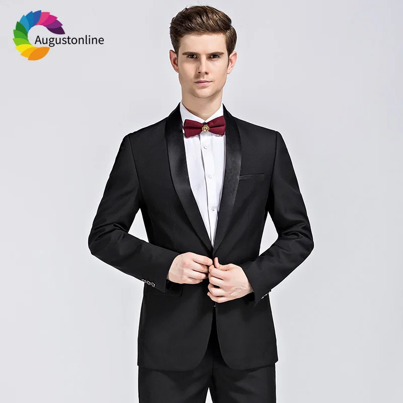 Shawl Lapel Black Business Men Suits For Wedding Blazer Slim Fit Formal Tailor Made Tuxedo Evening Party Prom Best Man 2 Pieces violet lapel men s suits set big size wedding prom groom tuxedo 3 pieces suit bridegroom tuxedo men s violet shawl lapel