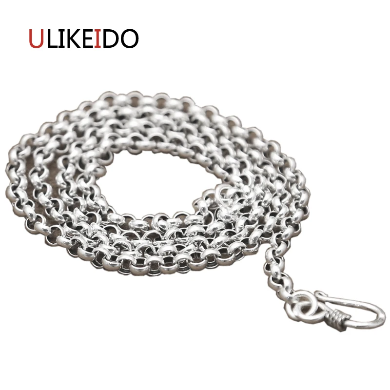 

Real 925 Sterling Silver Jewelry Pendant Fashion Unisex Chains Necklace For Men And Women Round Bead Chain New Longer Gift 347