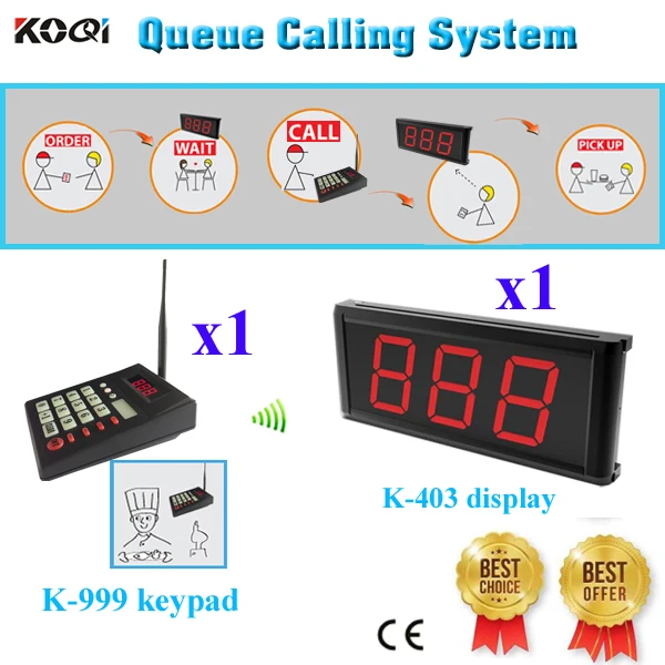 

Wireless Queue Number Calling System For Fast Food Restaurant Service K-403 Display K-999 keypad(1 display+1 transmitter keypad)