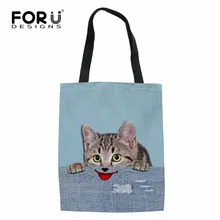 FORUDESIGNS/ прочные холщовые сумки для покупок для женщин, повседневные льняные сумки-тоут для девочек, сумки для хранения с принтом кота, собаки, школьные сумки