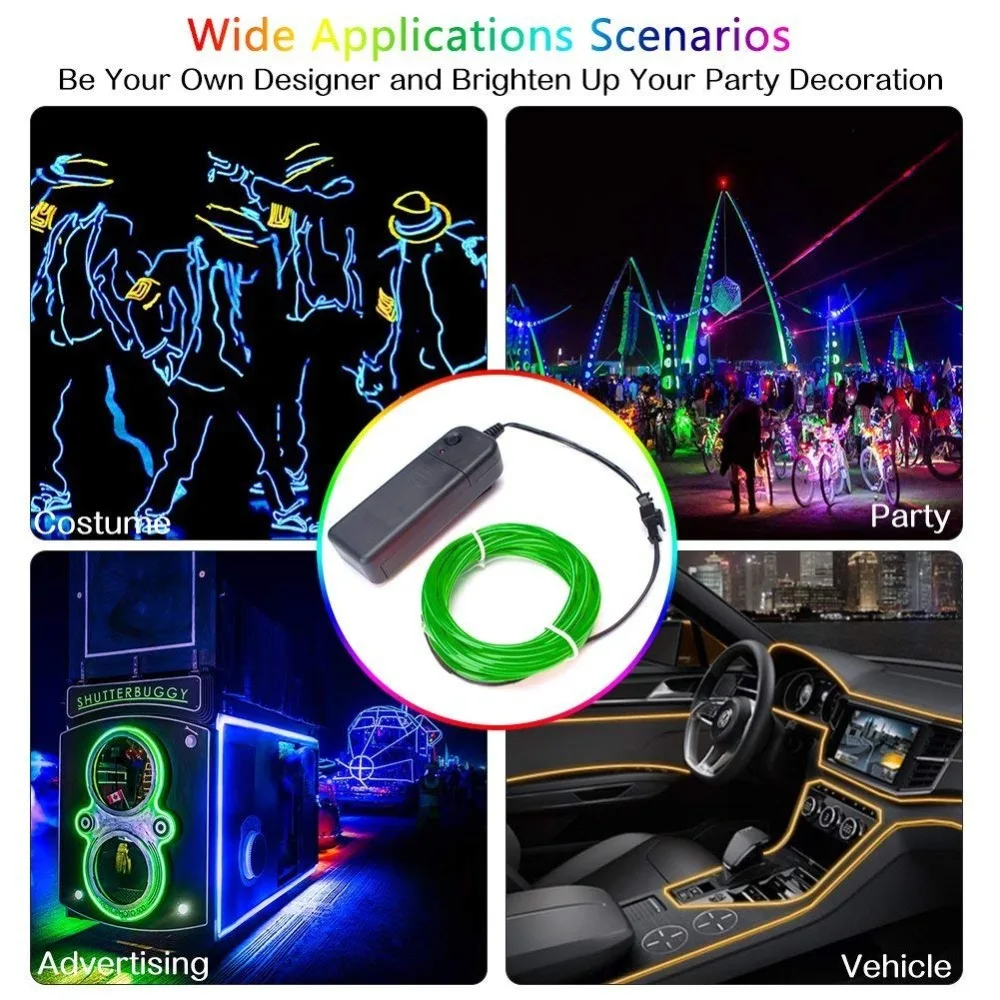 

1/2/3/5M Flexible Neon Waterproof LED Light EL Wire Strip Tube for Car Dance Party Decor +Controller