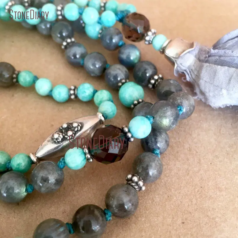 20180313-NM11107-Amazonite Labradorite Sterling Silver Smoky Quartz Sari Tassel Aligns Chakra Intuition Protection Positivity Grounding