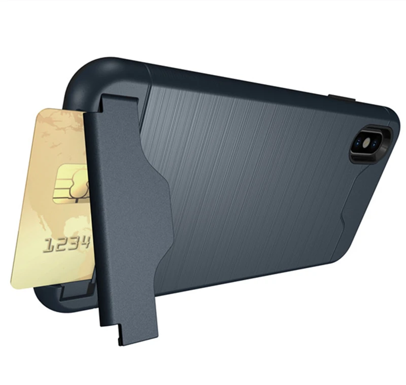 Para iphone XS Max XR cepillado doble capa armadura de silicona a prueba de golpes funda de teléfono para iphone 8 7X6 6 funda con ranura para tarjetas s Plus
