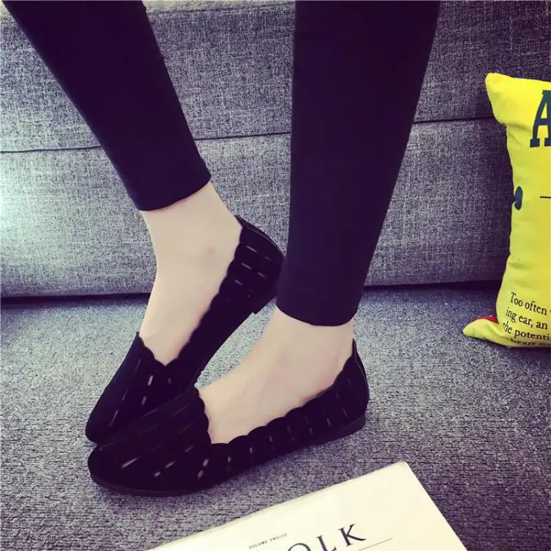 

Flats Cut-outs Zapatos Mujer Women's Shoes Black Gray Slip on Summer Breathable Holes Chaussure Femme Casual  Women Non-slip