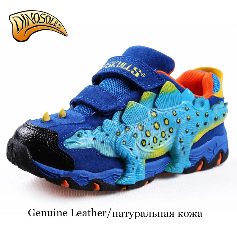 Dinoskulls Boys Light Up Shoes LED Kids Sneakers 3D Dinosaur Leather Children's Trainers 2019 Running Tenis Glowing Shoes