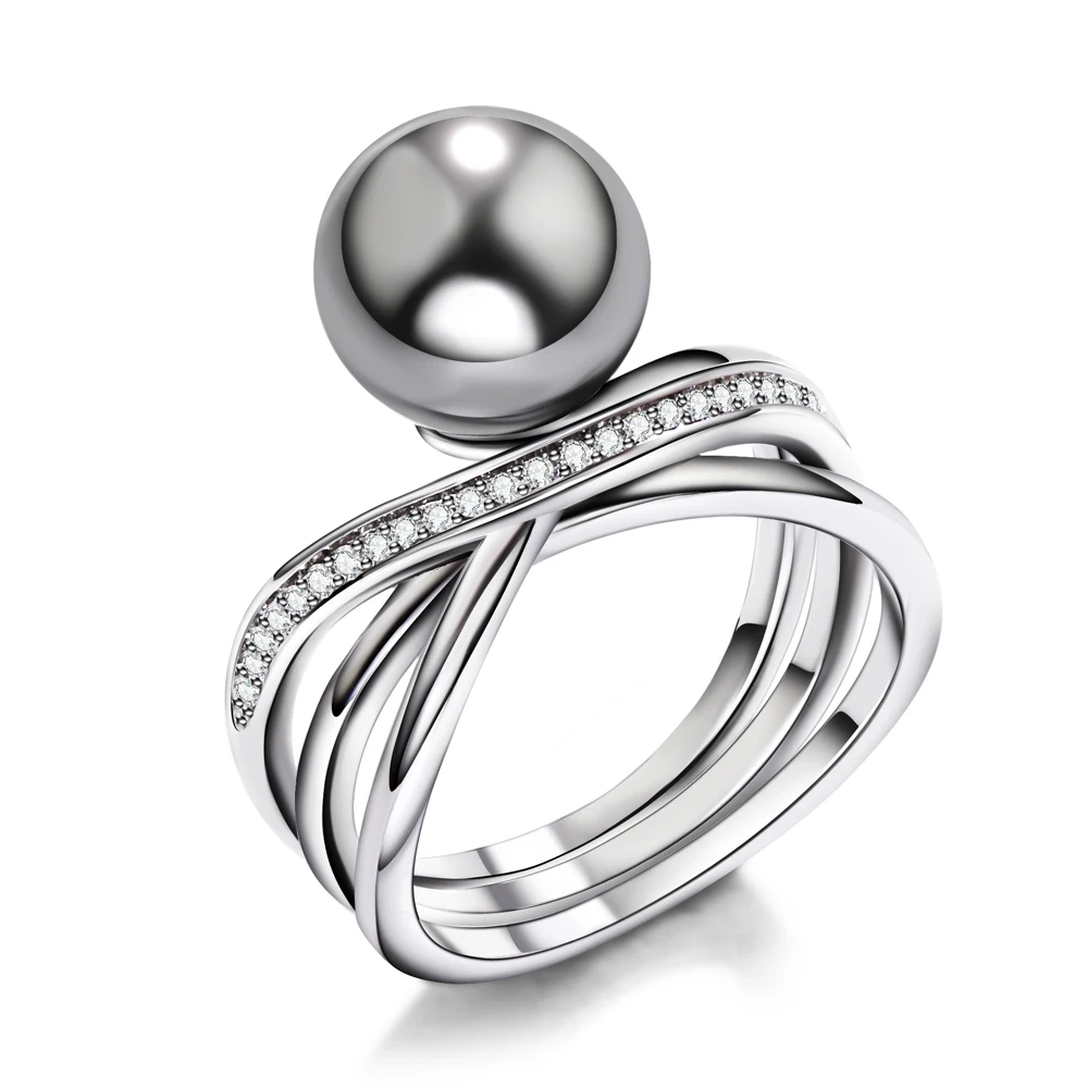 

Pearl Ring New Collection Fashion Simulated Pearl Silver Color Big Round Ball Engagement Rings For Women Wedding Jewelry