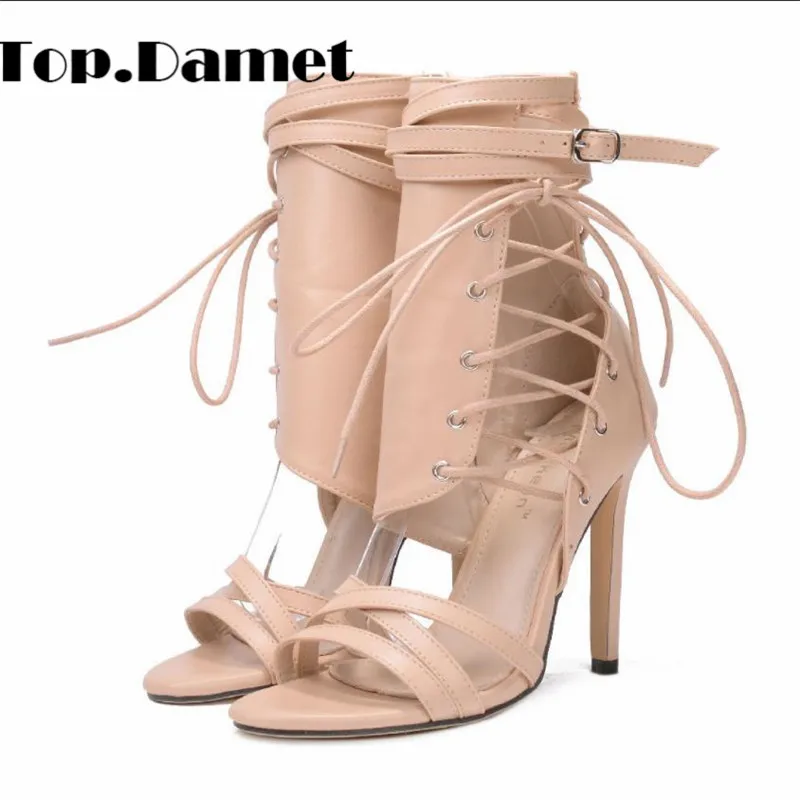 

Top.Damet Sexy Gladiator Sandals Women Fashion Spring Summer Cross Tied Buckle Shoes High Heel Solid Color Rome Casual Shoes