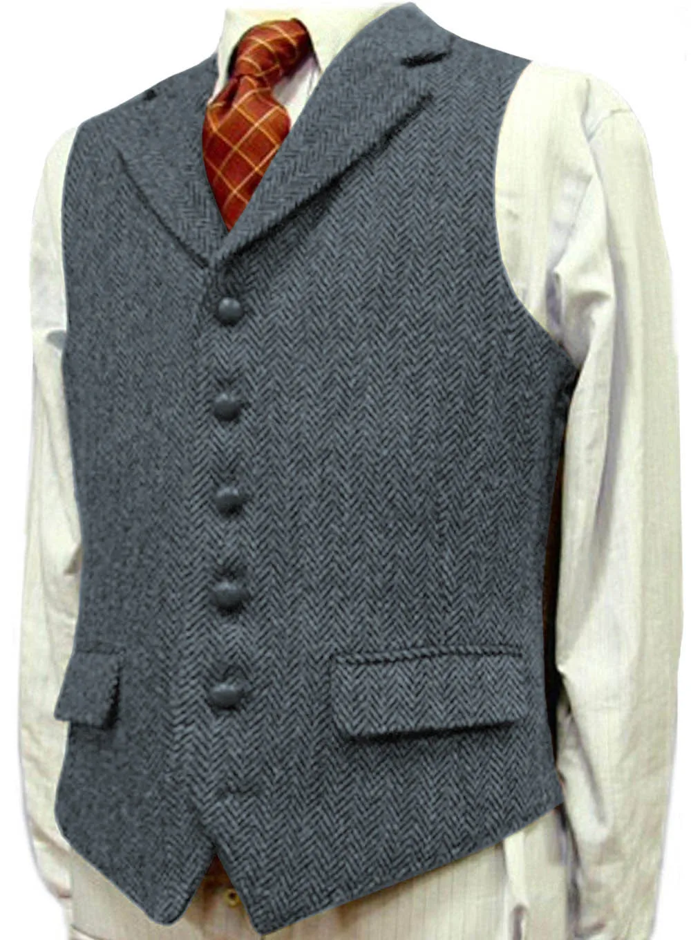 Mens Suit Vest Lapel V Neck Wool Herringbone Waistcoat Casual Formal Business Groomman For Wedding Green/Black/Brown/Green/Grey dress vests