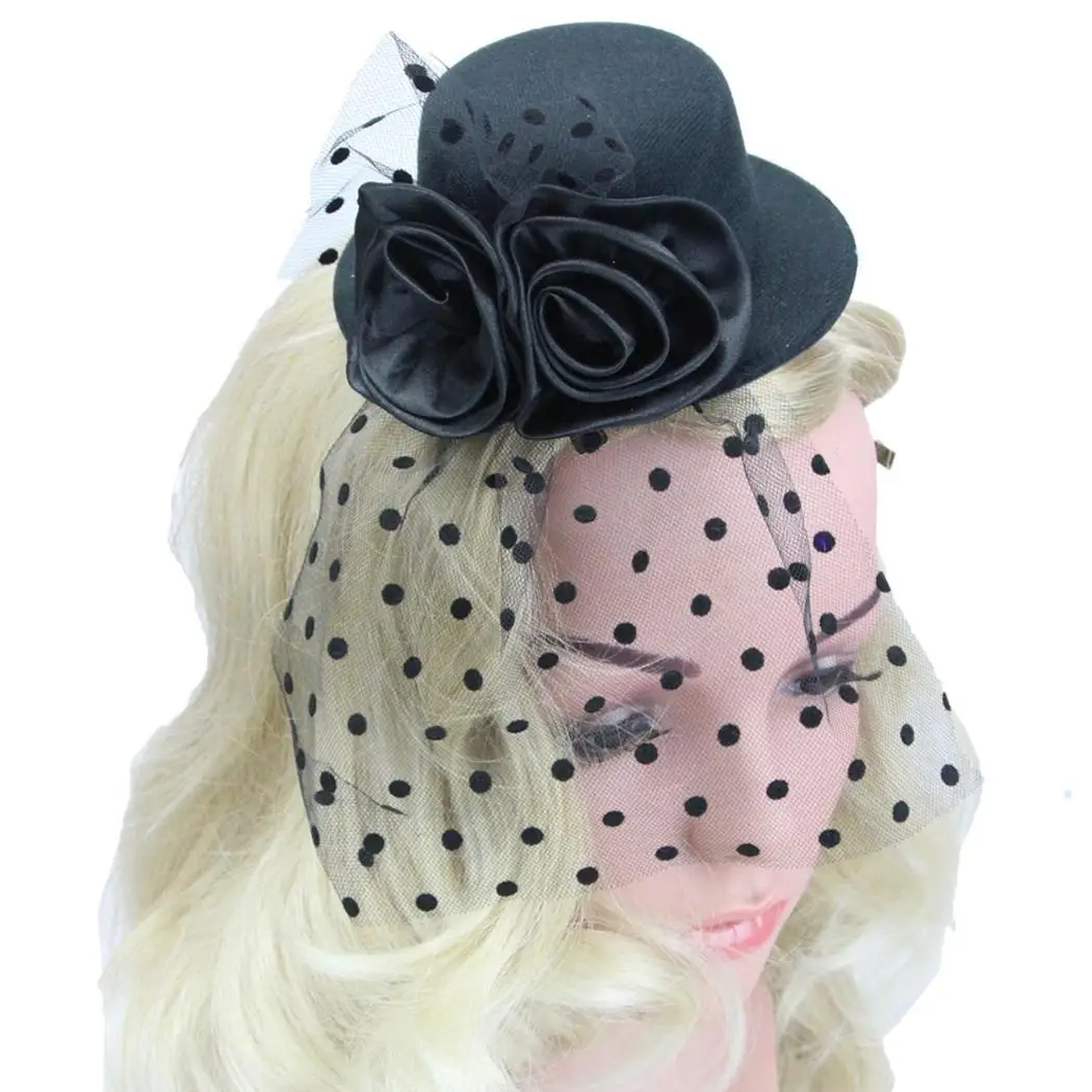 Женская сетчатая шляпа, головной убор, элегантный цветок, Свадебная женская заколка - Цвет: black