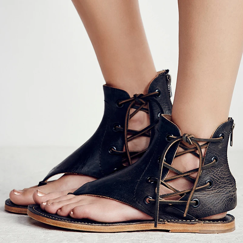 Women Sandals 2019 Summer Shoes Woman Gladiator Sandals Vintage Beach Shoes Leather Flat Sandalias Mujer Plus Size Flip Flops