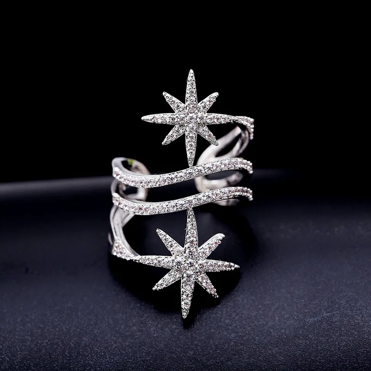 Fashion personality hot bar with the models Shuangmi word star micro zirconia full ring adjustable ring