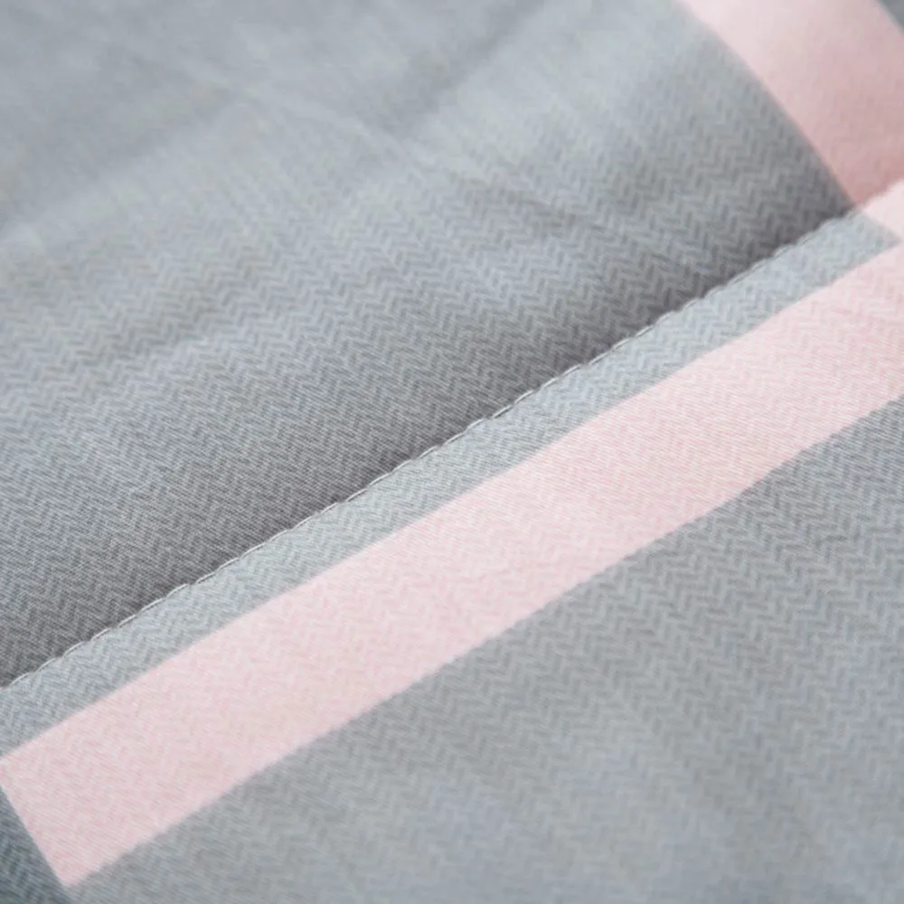 Серое клетчатое стеганое одеяло с розовыми линиями, хлопковое дышащее стеганое одеяло, тонкое одеяло, летнее одеяло для близнецов, полный размер королевы