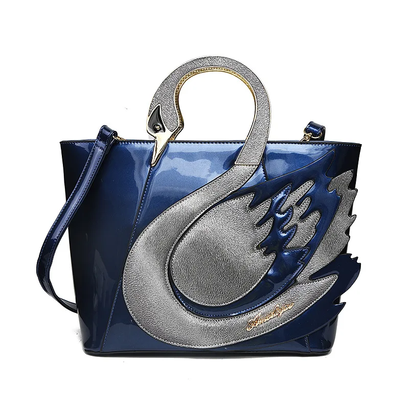

WOMEN'S Handbag New Portable Messenger Bag Patent Leather Locomotive Big Bag Creative Girl Swan Modeling Bag