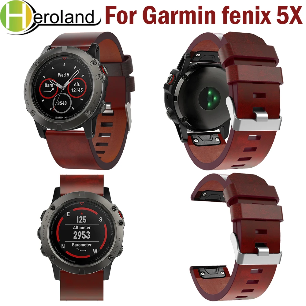 Ремешок для наручных часов Garmin Fenix 5X/5X Plus удобный кожаный быстросъемный