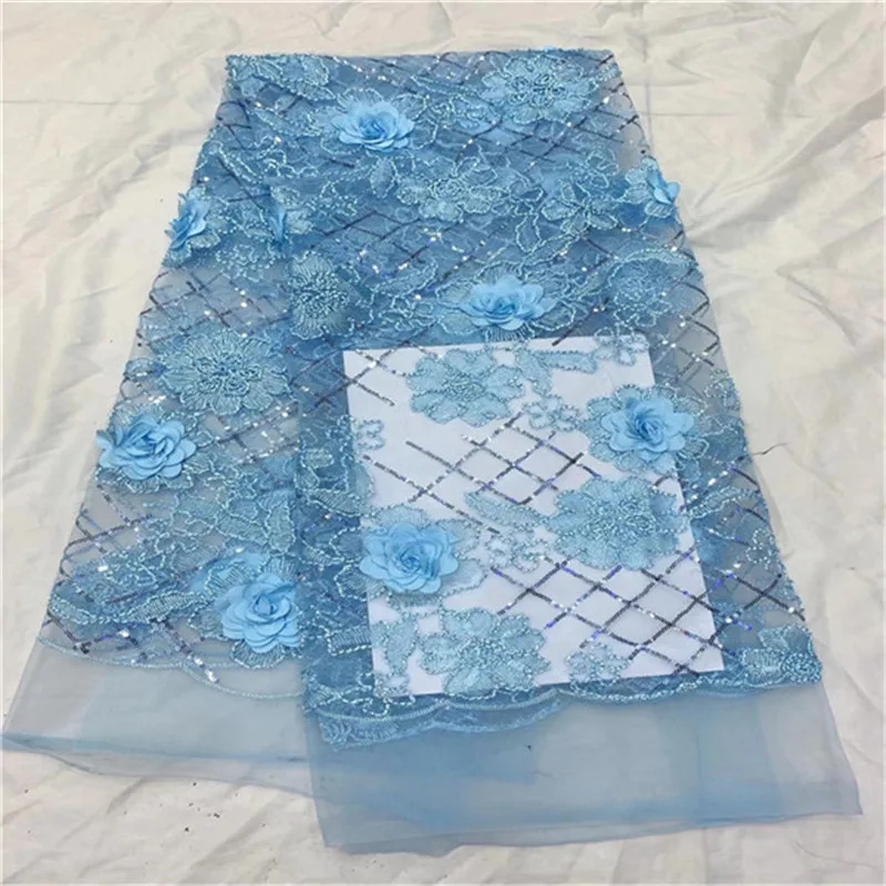 

2019 Latest French 3D applique Tulle High Quality African Lace Fabric Sequins Embroidered Nigerian Lace Fabrics For Wowen Dress
