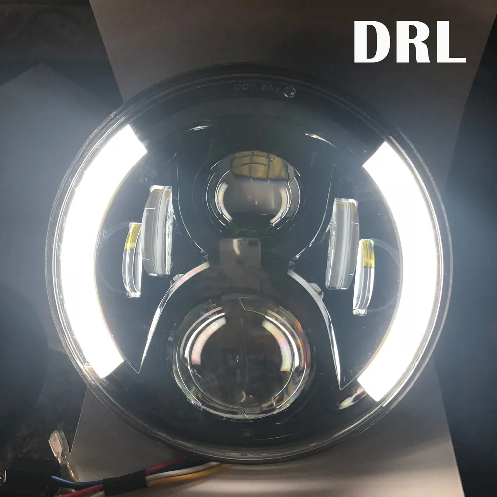" круглый светодиодный фары Белый DRL/Янтарный указатель поворота для Hummer H1 светодиодный проектор DRL 7 дюймов налобный фонарь Лада Нива 4x4