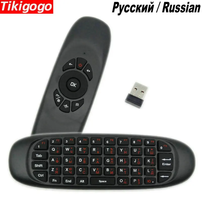 

Tikigogo 2.4G C120 Russian Gyroscope Fly Air Mouse Mini Wireless Keyboard for Android Smart TV Box Windows PC etc Remote Control