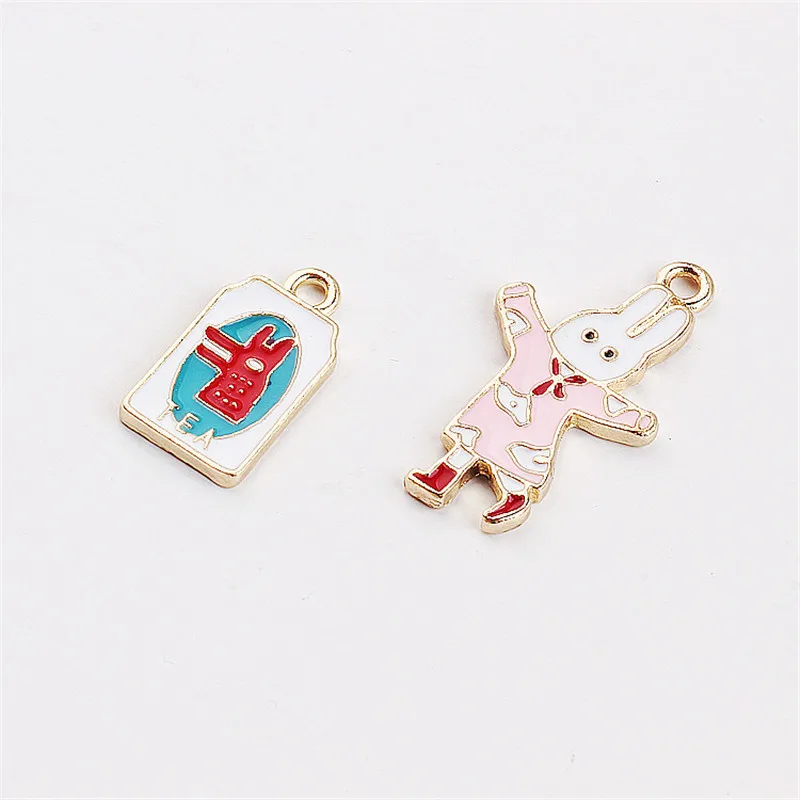 

Wholesale 50Pcs Animal Rabbit Enamel Alloy Pendant Charms Cute gold Color Plated Metal Card DIY Jewelry Ornament Accessories