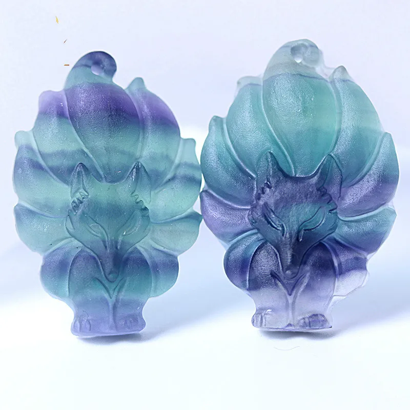 

Natural Fluorite Pendant Fluorite Nine-Tailed Fox Pendant raw crystal stone natural rough gemstones