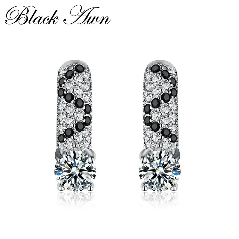 

Career 1.2g Genuine 925 Sterling Silver Fine Jewelry Black&White Stone Engagement Stud Earrings for Women T122