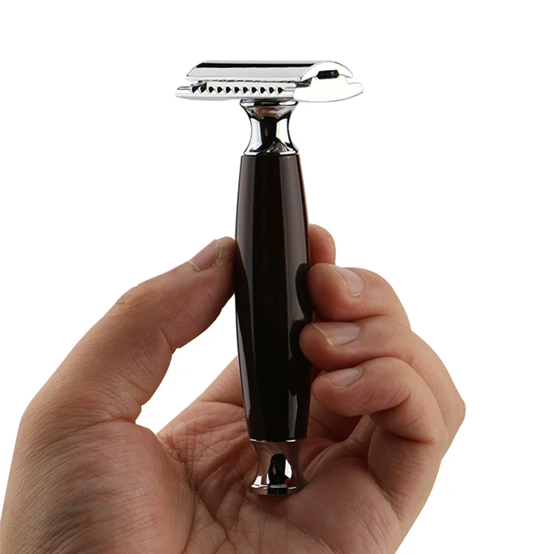 HAWRAD Razor Double Edge Safety Shaver Woodgrain Resin Handle Men's Classic Manual Shaver Shaving Razor Free Gift 10 Blades