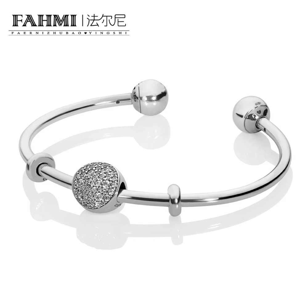 

FAHMI 100% 925 Sterling Silver New 1:1 PAVE OPEN BANGLE GIFT SET Original Women's Trend Personalized Jewelry Winter Recommended