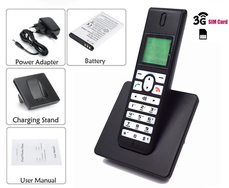 Многоязычная GSM Беспроводная Поддержка 2G 3g sim-карта беспроводной телефон с SMS подсветкой красочный экран стационарный телефон для дома - Цвет: Black with 3G
