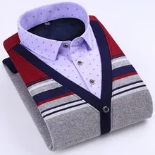 Winter neue männer verdicken thermische shirt patchwork verdicken shirts mode beiläufige dünne mittleren alters bluse plus größe männer clothing