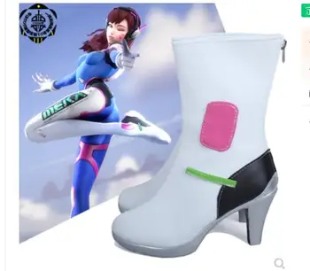 

New Game OW DVA D.VA Cosplay Custume Boots Flat Heel Custom Shoes Halloween Costume free shipping