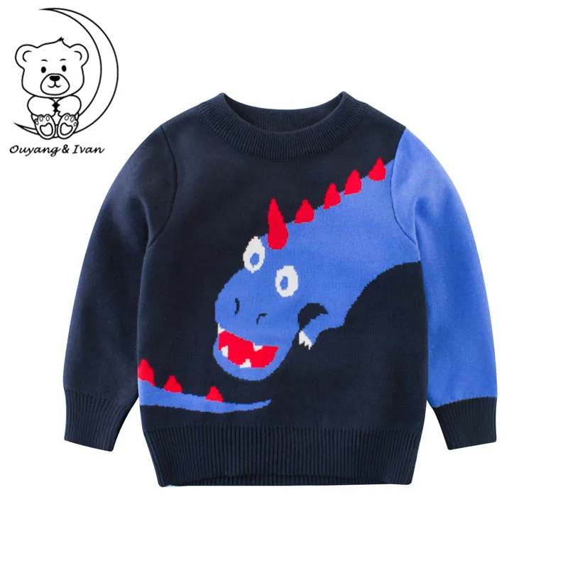 

Autumn New Boys Blue Sweater Thick Knit Sweater Animal Pattern Knitwear Kid Grey Pullover Children's Clothing Boy Cotton Clothes